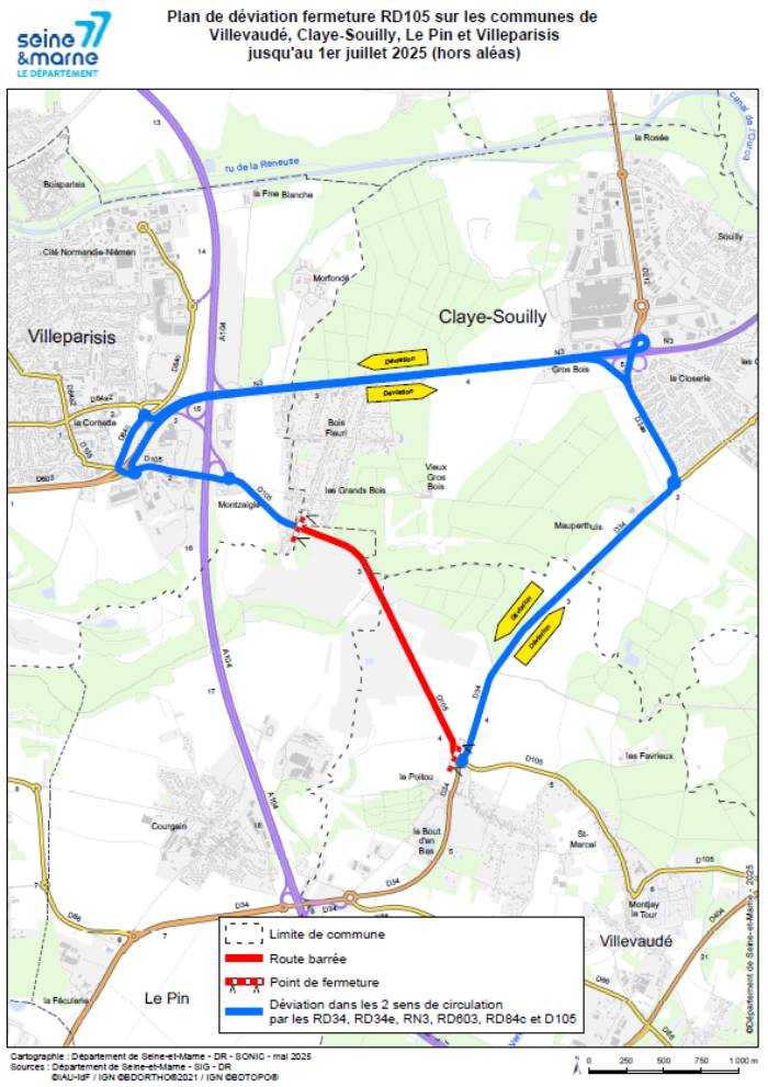 Seine-et-Marne - Affaissement de la RD 105 au Pin : la route restera fermée jusqu’au 1er juillet
